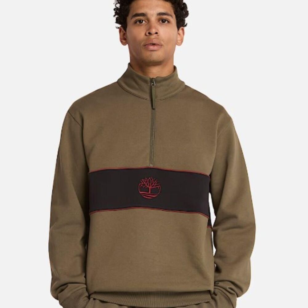 Timberland Authentic Fit Quarter Zip Fleece Pullover Olive Black S/P